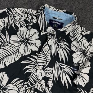 Chubbies Visual Ferner Mens L Cotton Camp Shirt Black Floral Hawaiian Stretch